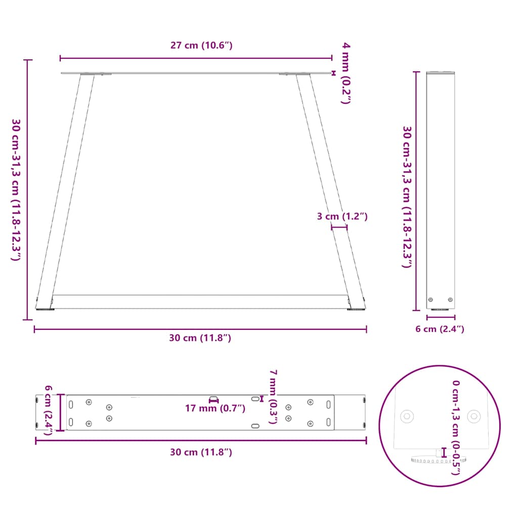 Couchtischbeine V-Form 2 Stück Anthrazit 30x(30-31,3) cm Stahl