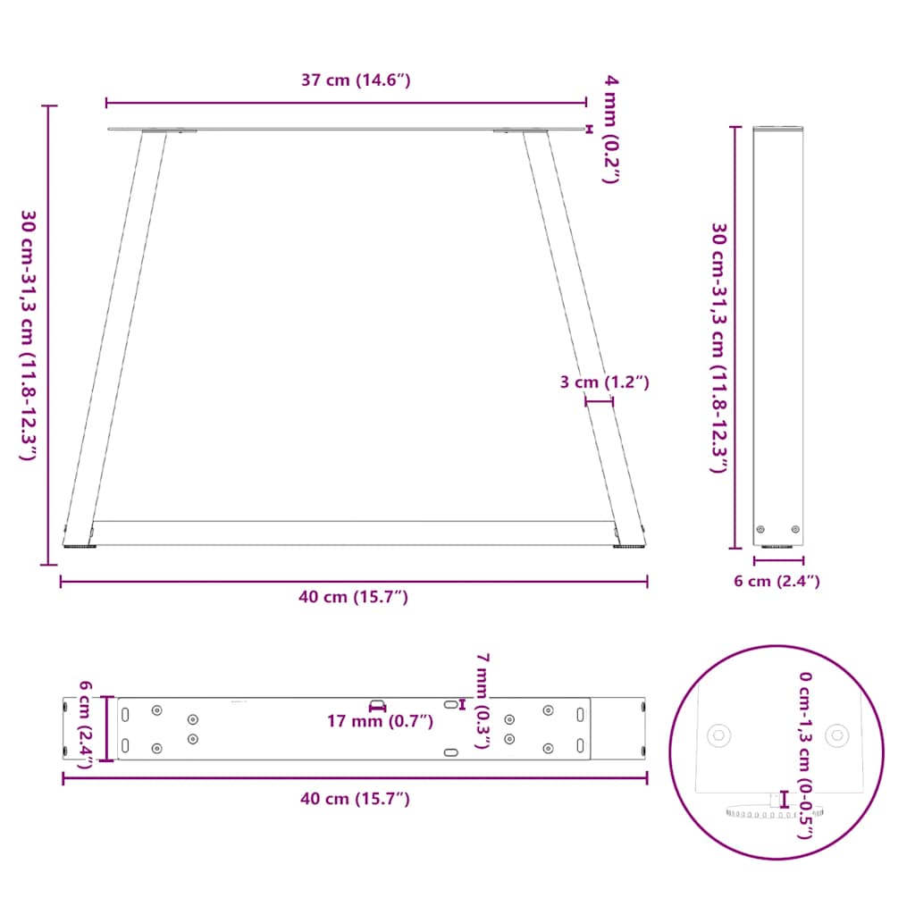 Couchtischbeine V-Form 2 Stück Schwarz 40x(30-31,3) cm Stahl