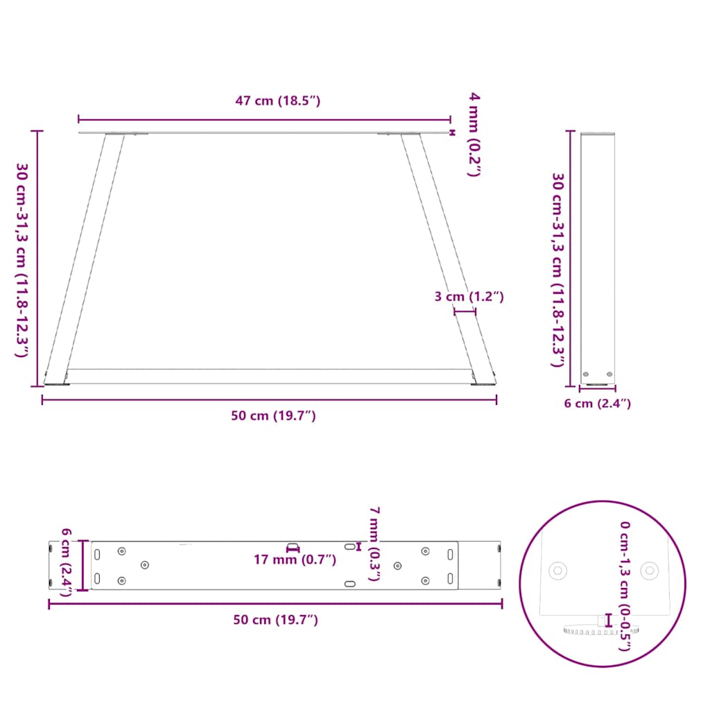Couchtischbeine V-Form 2 Stück Schwarz 50x(30-31,3) cm Stahl
