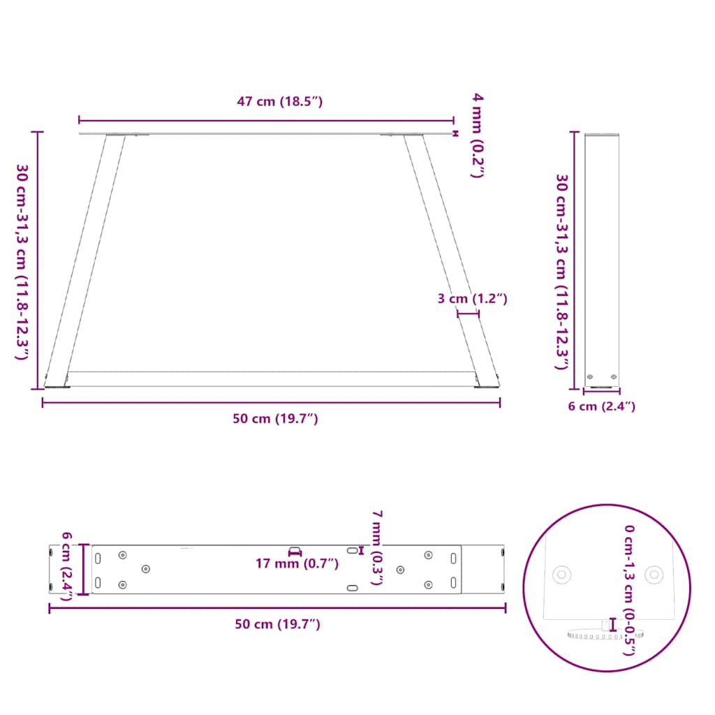 Couchtischbeine V-Form 2 Stück Anthrazit 50x(30-31,3) cm Stahl