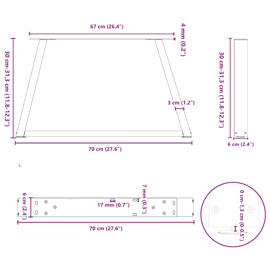 Couchtischbeine V-Form 2 Stück Weiß 70x(30-31,3) cm Stahl