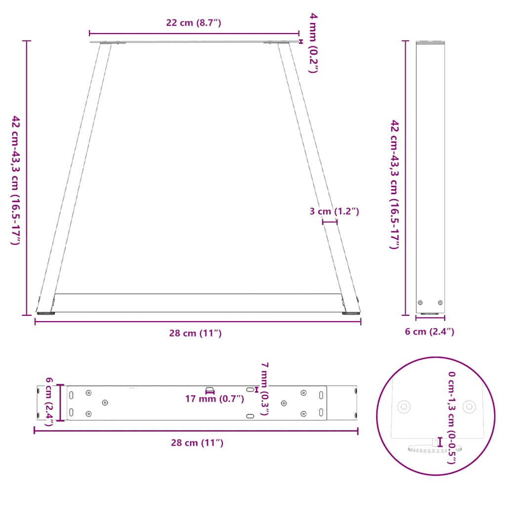 Couchtischbeine V-Form 2 Stück Schwarz 28x(42-43,3) cm Stahl