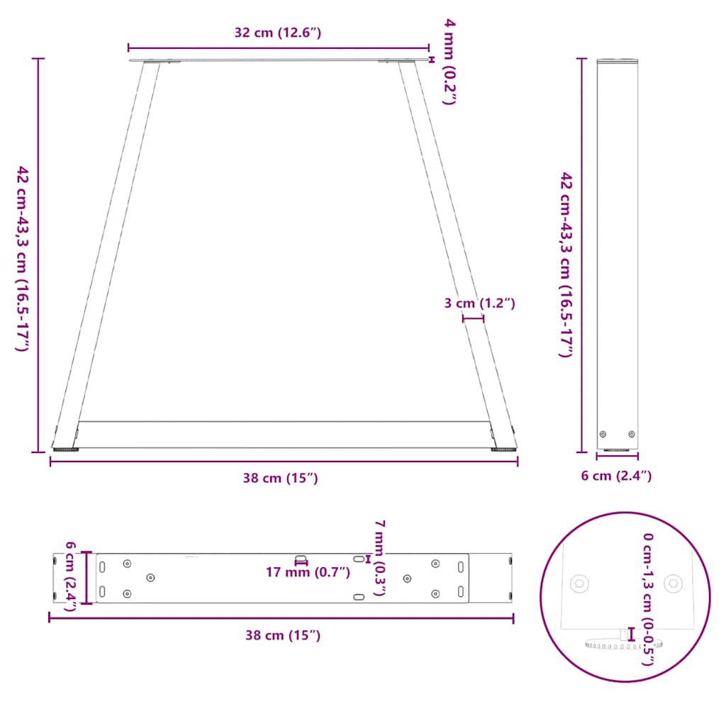 Couchtischbeine V-Form 2 Stück Schwarz 38x(42-43,3) cm Stahl