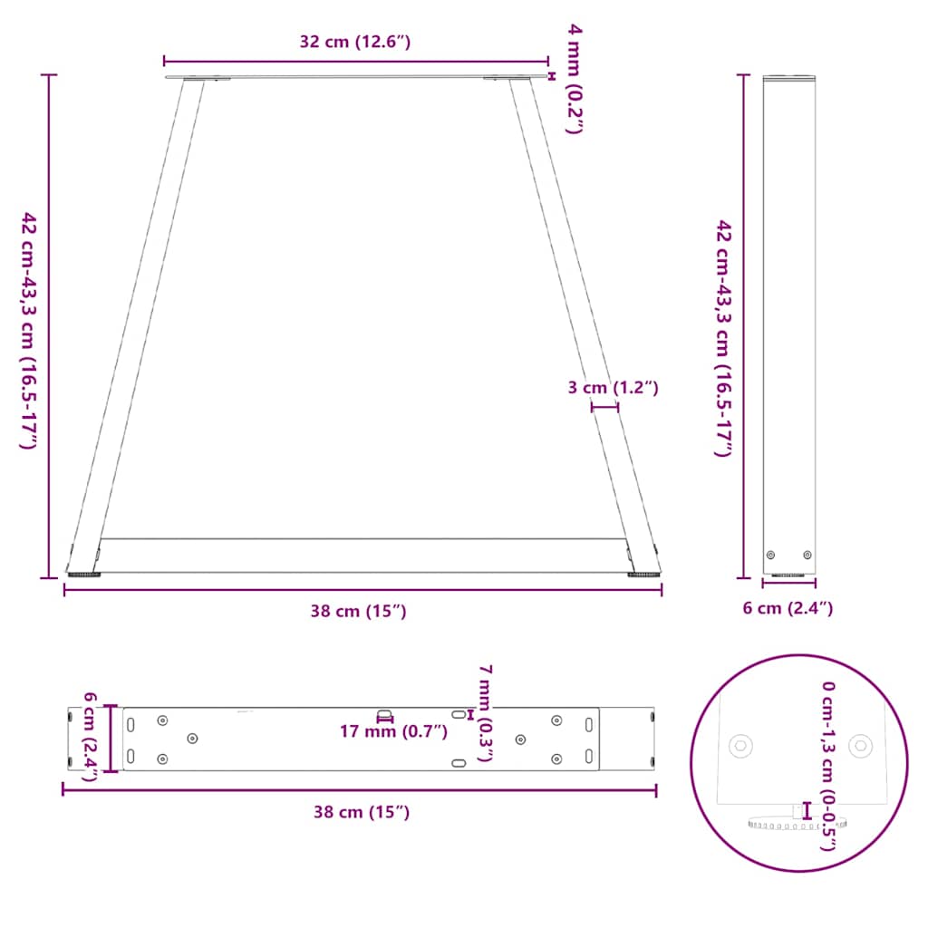 Couchtischbeine V-Form 2 Stück Anthrazit 38x(42-43,3) cm Stahl