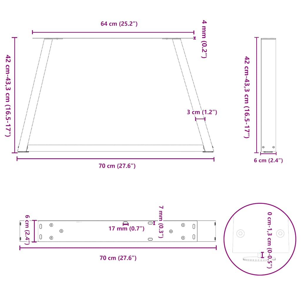 Couchtischbeine V-Form 2 Stück Weiß 70x(42-43,3) cm Stahl