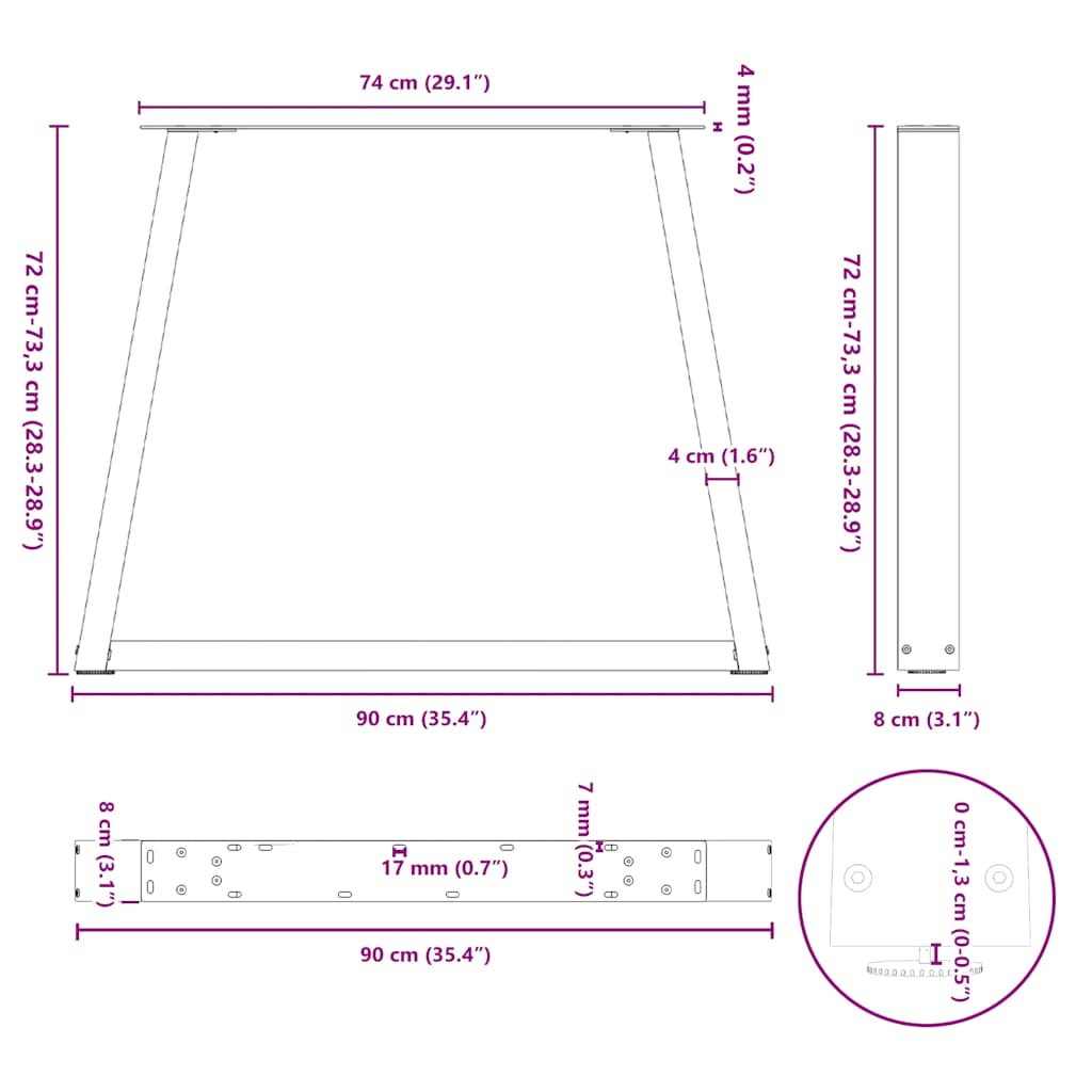 Esstisch Beine V-Form 3 Stück Anthrazit 90x(72-73,3) cm Stahl