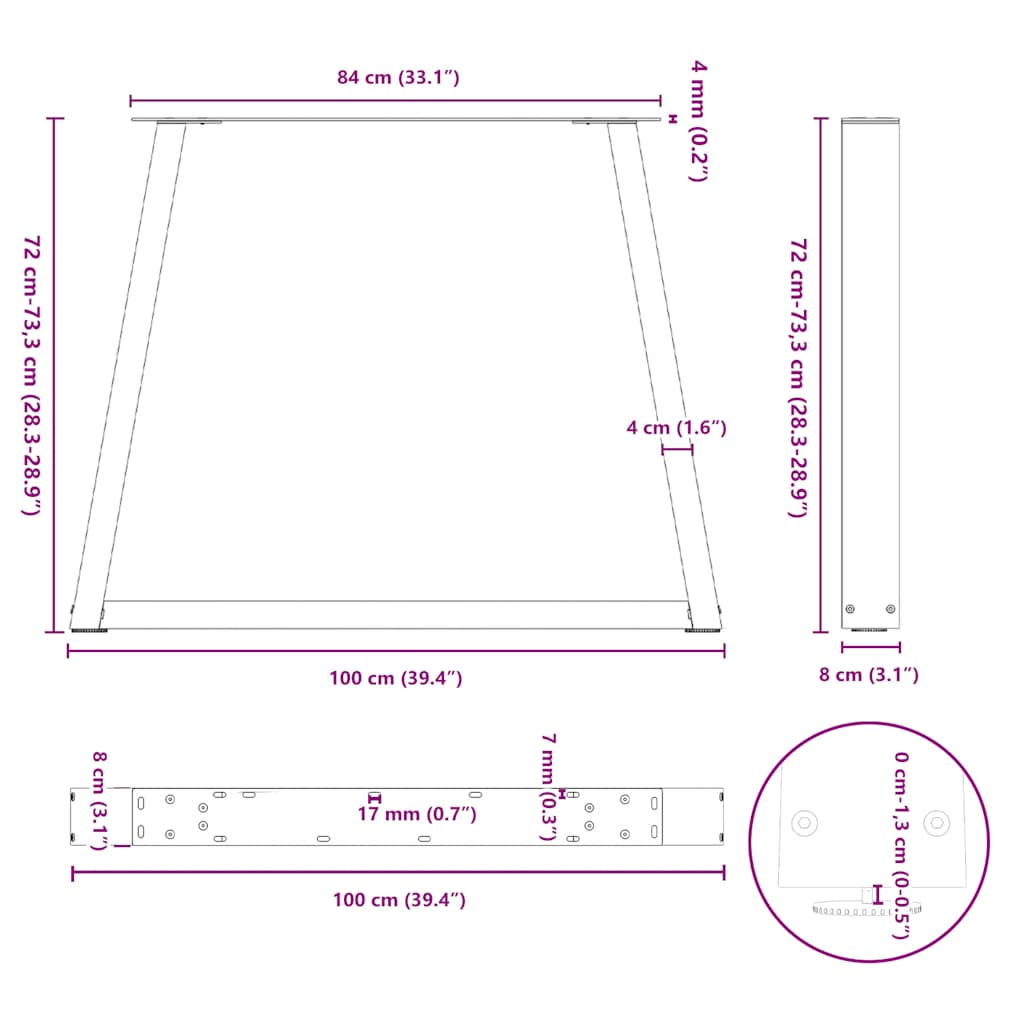Esstisch Beine V-Form 3 Stück Schwarz 100x(72-73,3) cm Stahl
