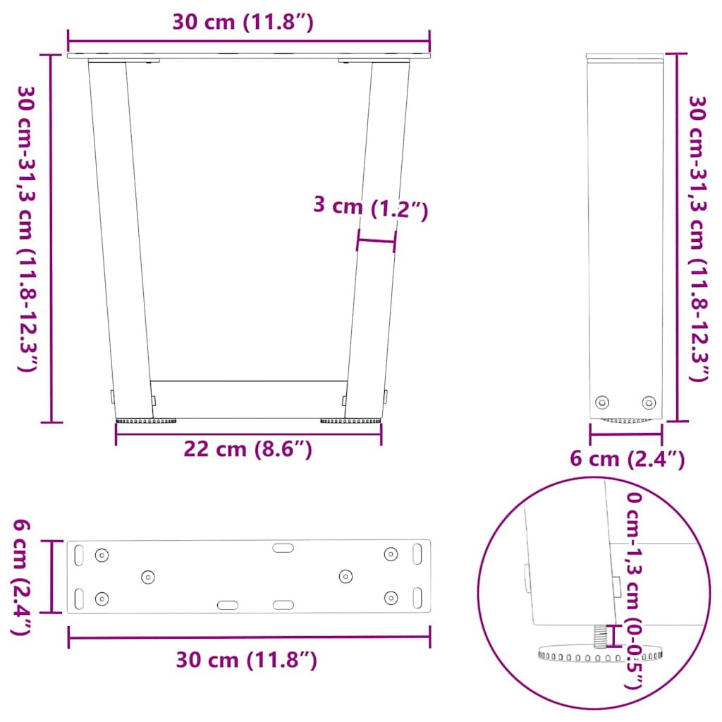Couchtischbeine V-Form 2 Stück Anthrazit 30x(30-31,3) cm Stahl