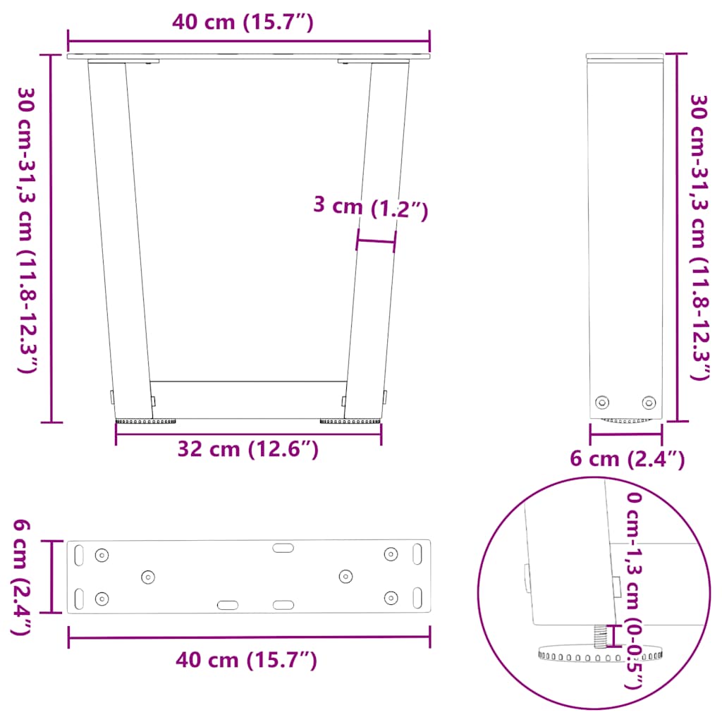Couchtischbeine V-Form 2 Stück Schwarz 40x(30-31,3) cm Stahl
