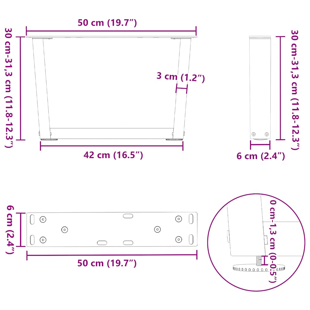 Couchtischbeine V-Form 2 Stück Schwarz 50x(30-31,3) cm Stahl