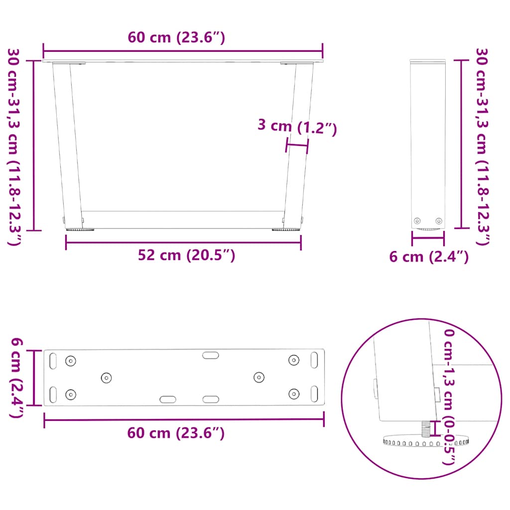 Couchtischbeine V-Form 2 Stück Anthrazit 60x(30-31,3) cm Stahl