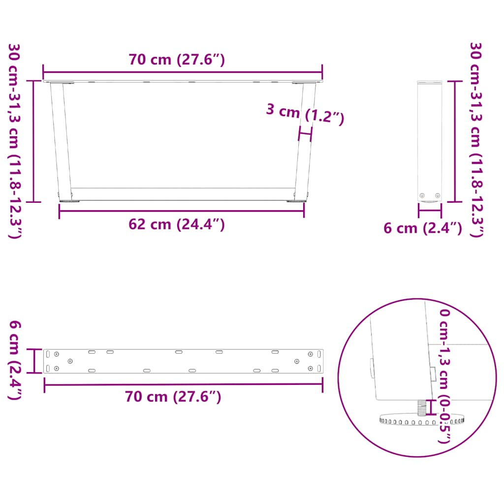 Couchtischbeine V-Form 2 Stück Weiß 70x(30-31,3) cm Stahl