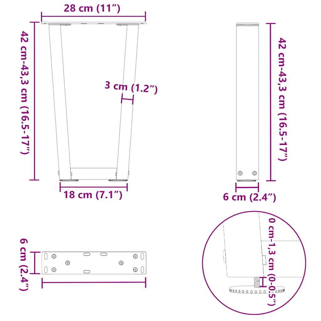 Couchtischbeine V-Form 2 Stück Schwarz 28x(42-43,3) cm Stahl