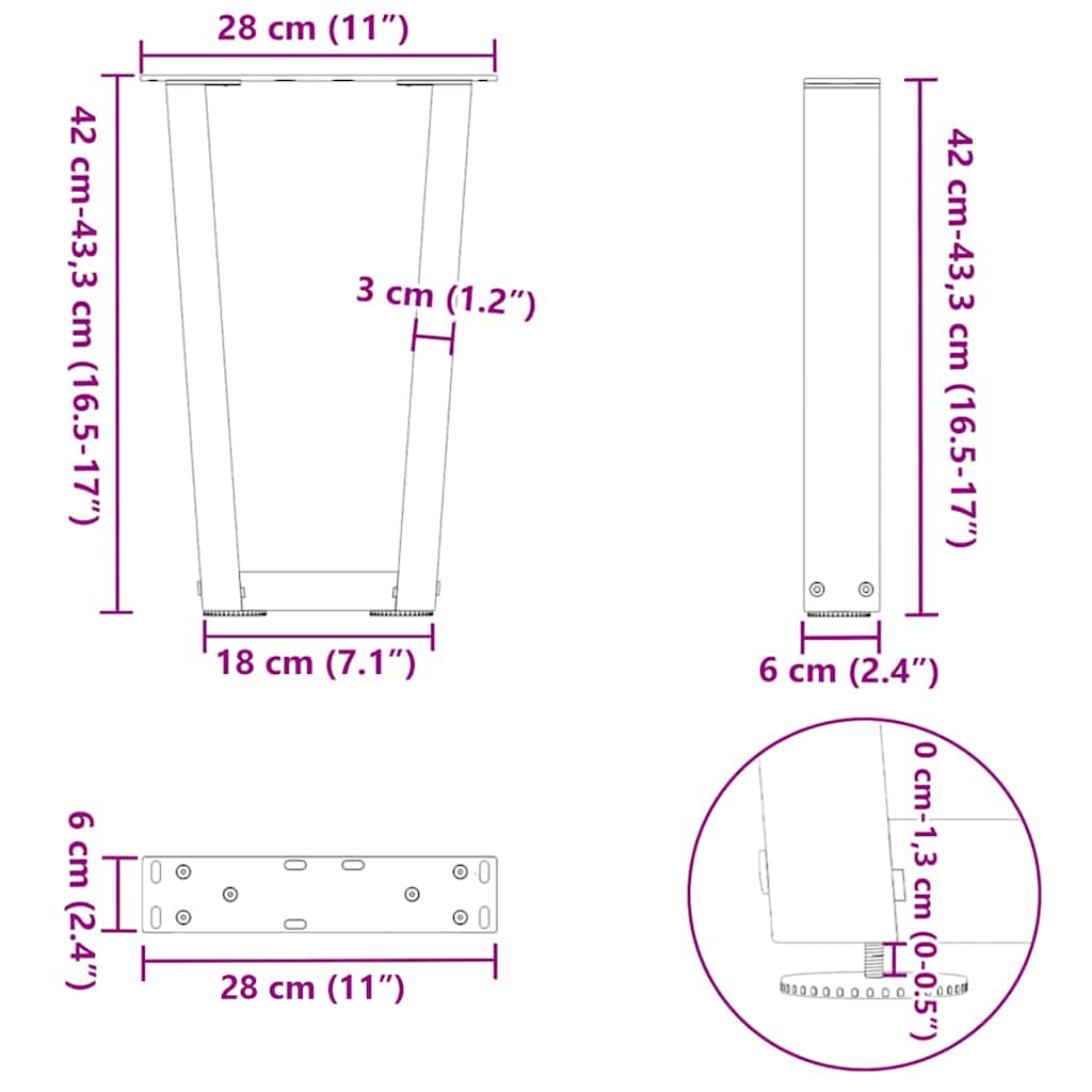 Couchtischbeine V-Form 2 Stück Weiß 28x(42-43,3) cm Stahl
