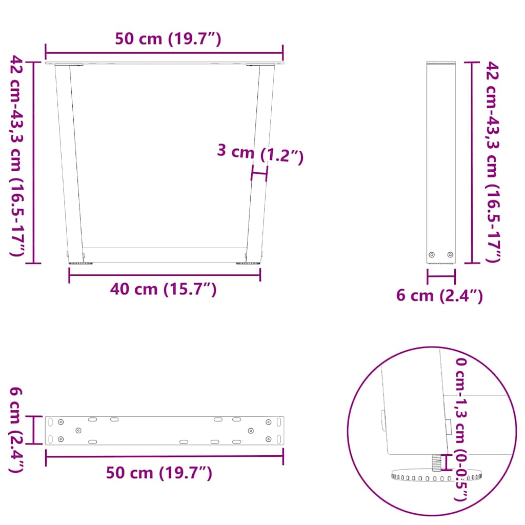 Couchtischbeine V-Form 2 Stück Schwarz 50x(42-43,3) cm Stahl