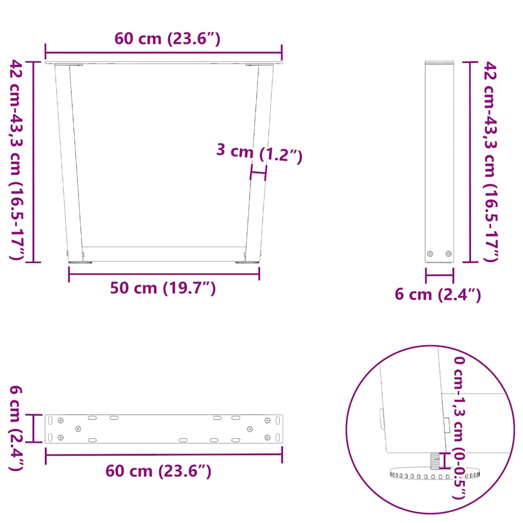 Couchtischbeine V-Form 2 Stück Anthrazit 60x(42-43,3) cm Stahl