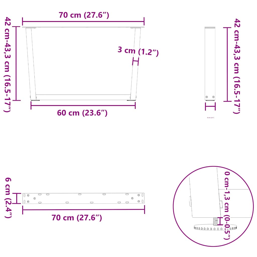 Couchtischbeine V-Form 2 Stück Schwarz 70x(42-43,3) cm Stahl
