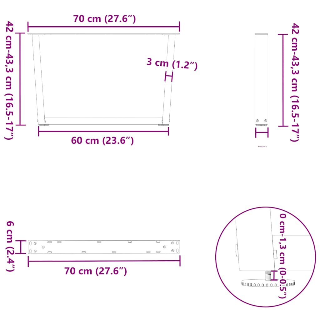 Couchtischbeine V-Form 2 Stück Weiß 70x(42-43,3) cm Stahl