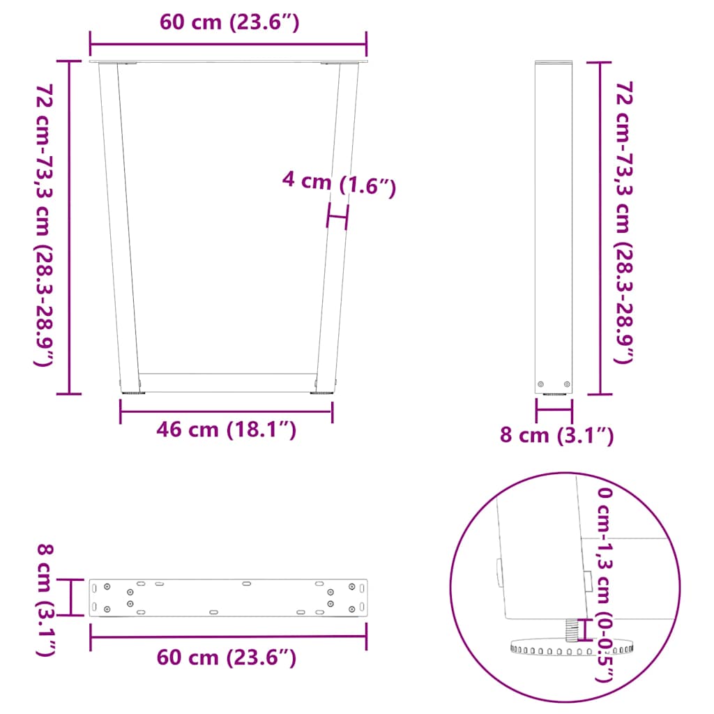 Esstisch Beine V-Form 2 Stück Anthrazit 60x(72-73,3) cm Stahl
