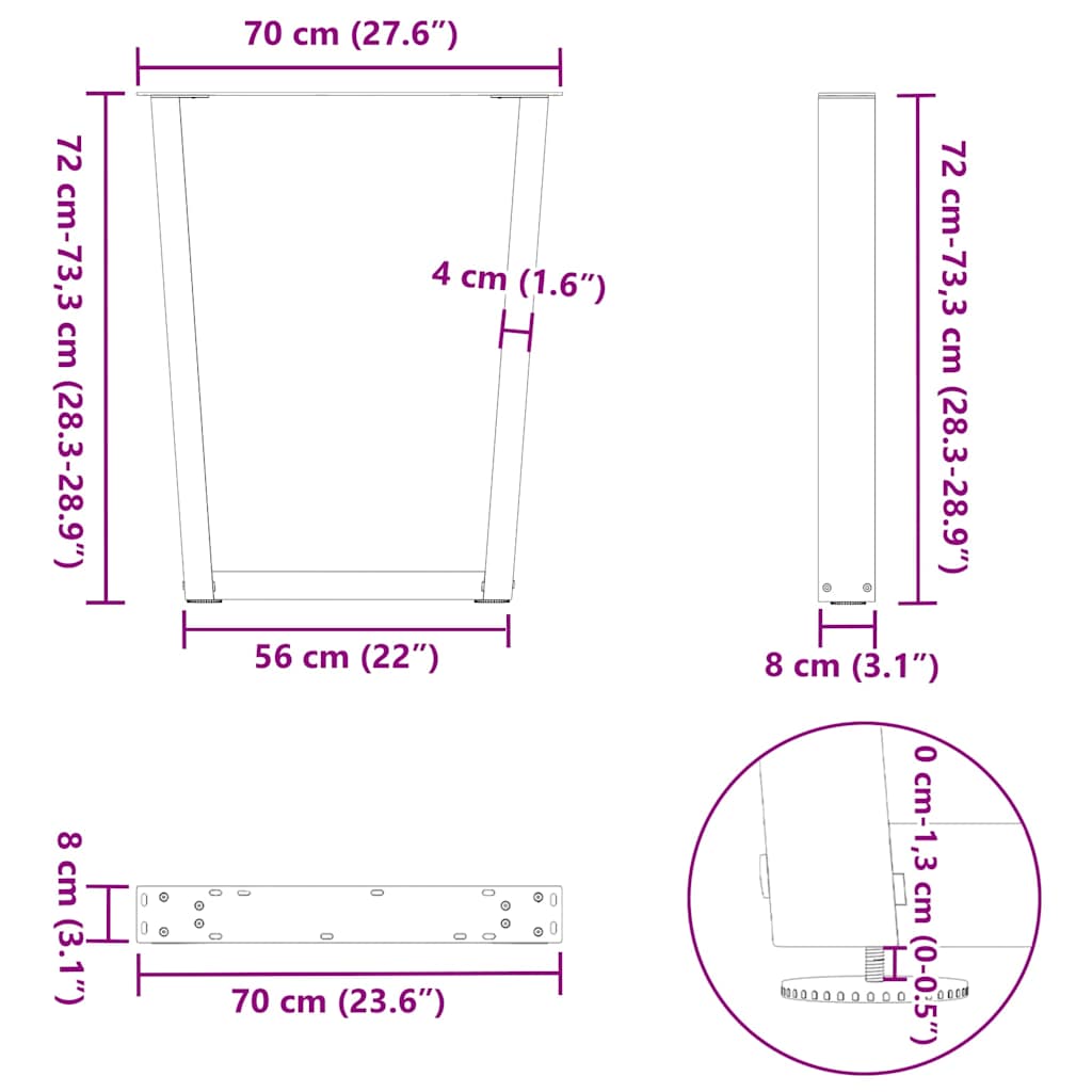 Esstisch Beine V-Form 2 Stück Anthrazit 70x(72-73,3) cm Stahl