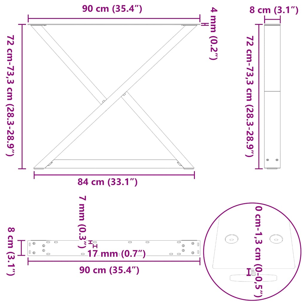 Esstisch Beine 2 Stück Schwarz 90x(72-73,3) cm Stahl