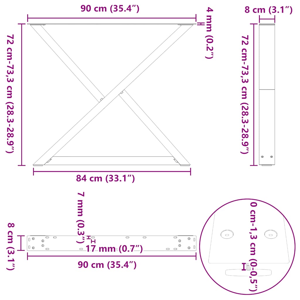 Esstisch Beine 2 Stück Anthrazit 90x(72-73,3) cm Stahl