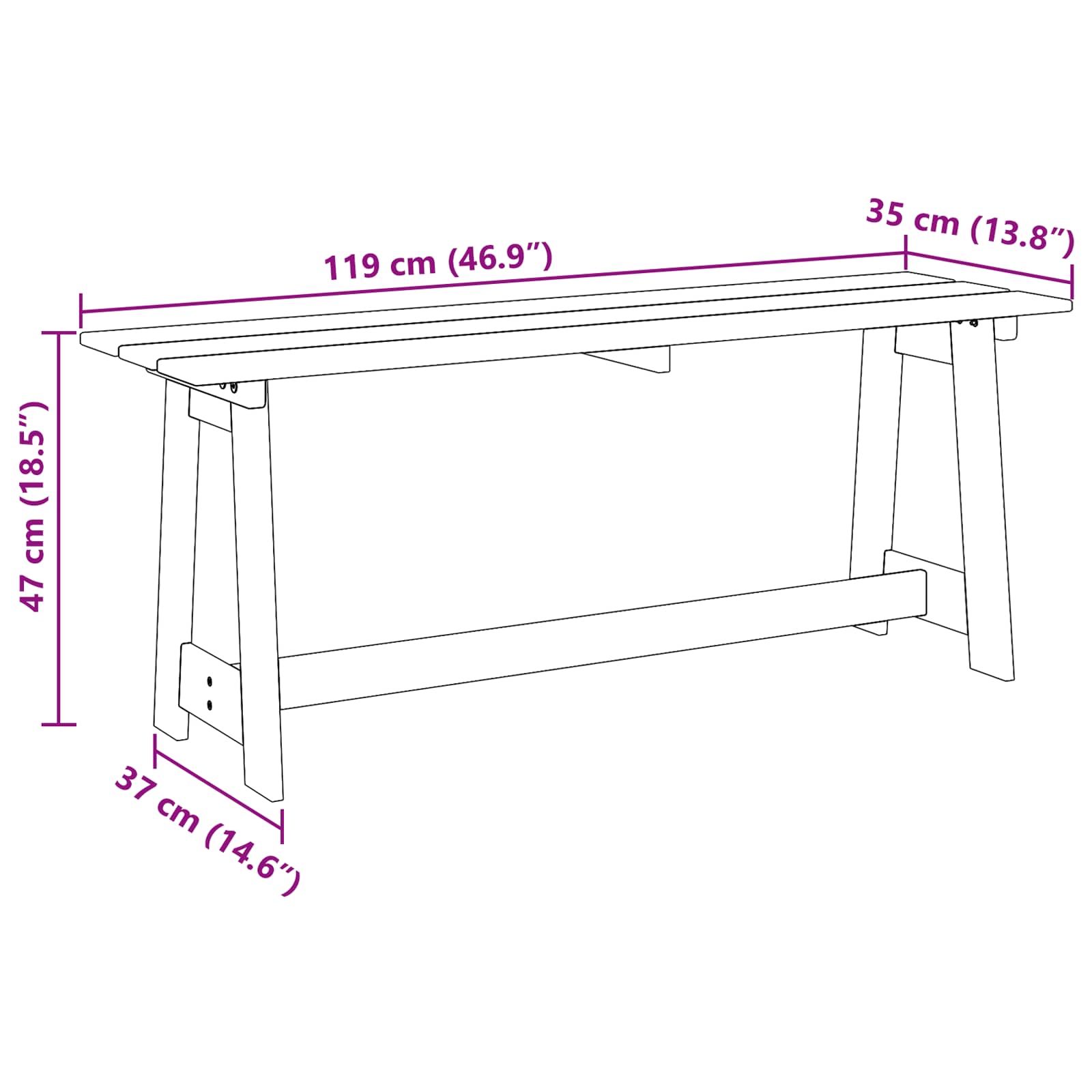 Bank Outdoor Natur 119 x 37 x 47 cm Massives Kiefernholz