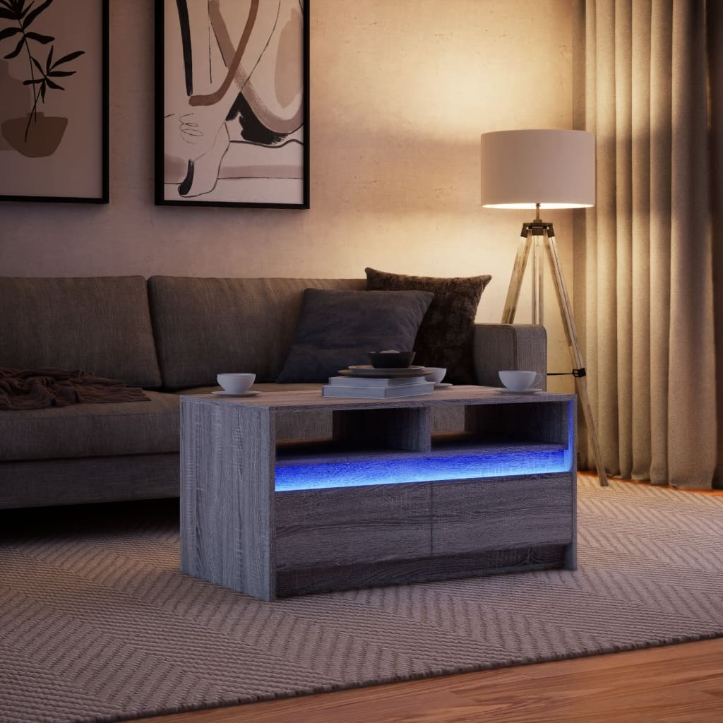 LED-Couchtisch Grau Sonoma Holzwerkstoff