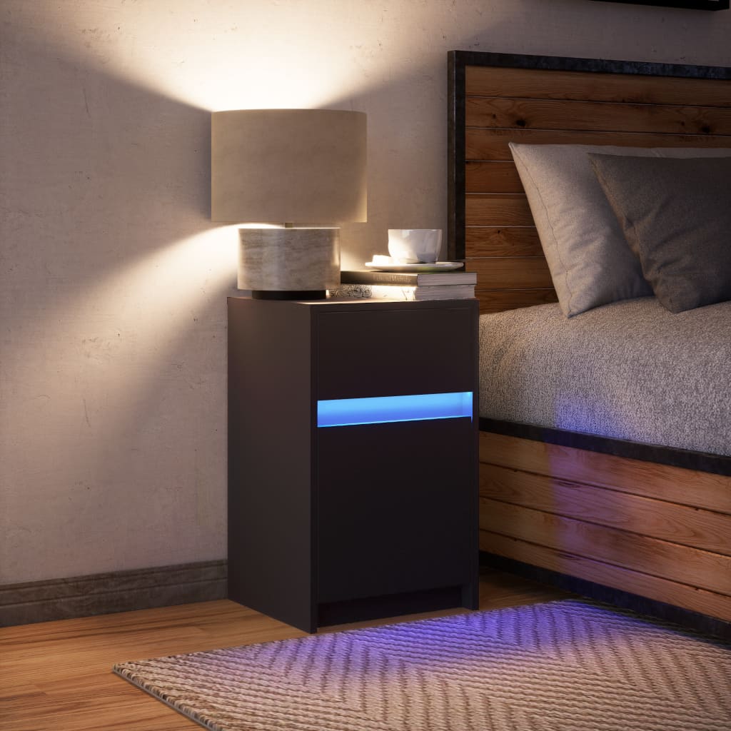 Nachttisch mit LED-Leuchten Schwarz Holzwerkstoff