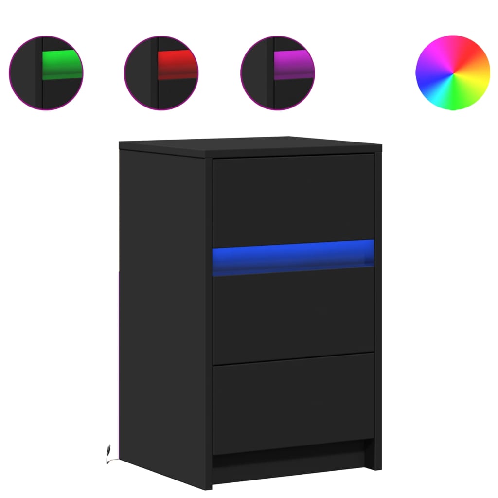 Nachttisch mit LED-Leuchten Schwarz Holzwerkstoff