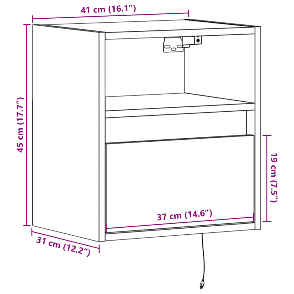 TV-Wandschrank mit LED-Beleuchtung Grau Sonoma 41x31x45 cm