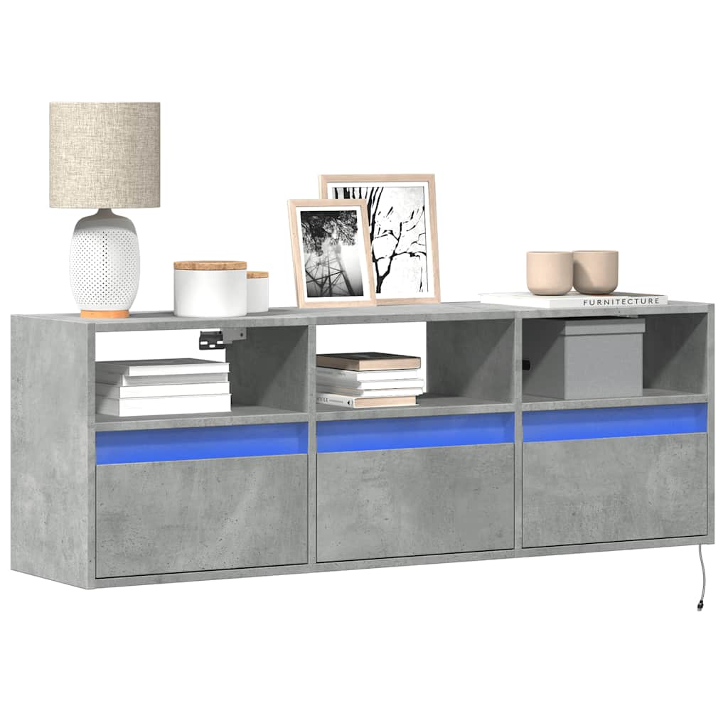 TV-Wandschrank mit LED-Beleuchtung Betongrau 130x31x45 cm