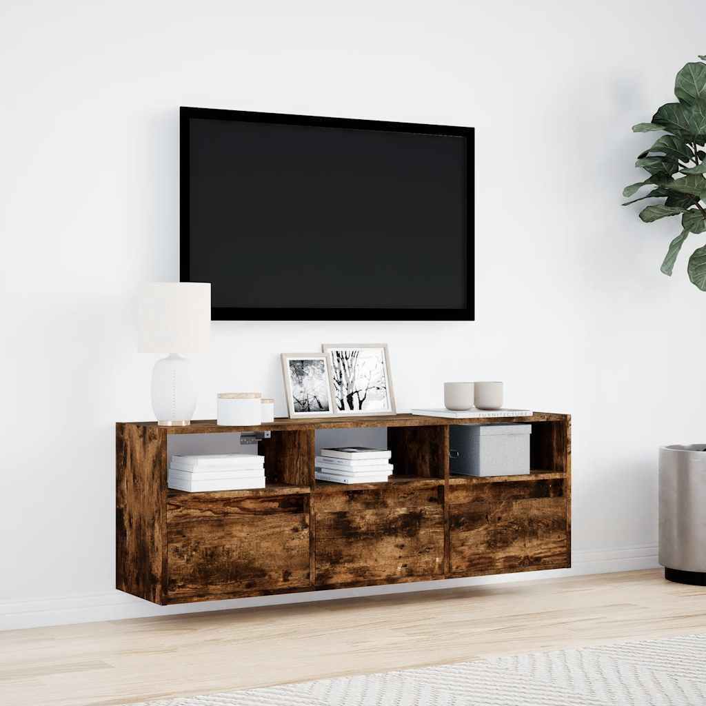 TV-Wandschrank mit LED-Beleuchtung Räuchereiche 130x31x45 cm