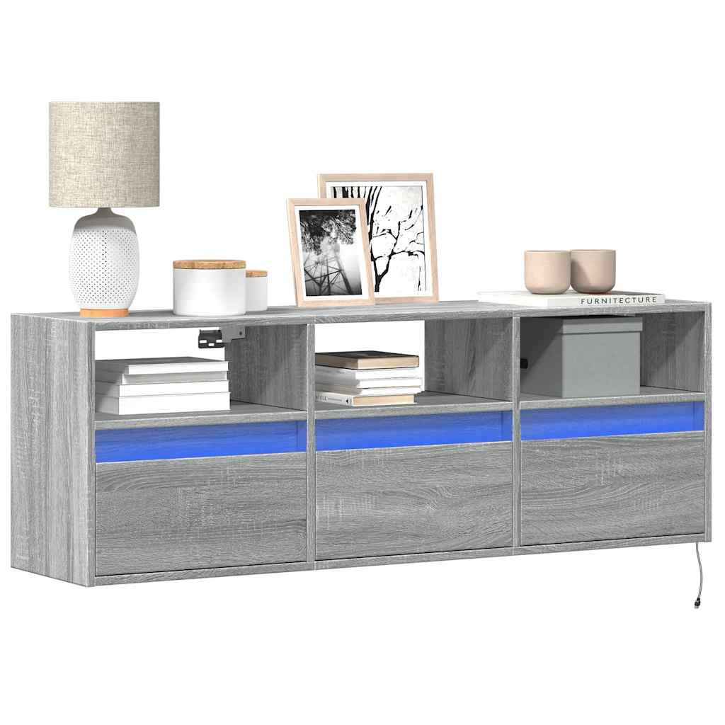 TV-Wandschrank mit LED-Beleuchtung Grau Sonoma 130x31x45 cm