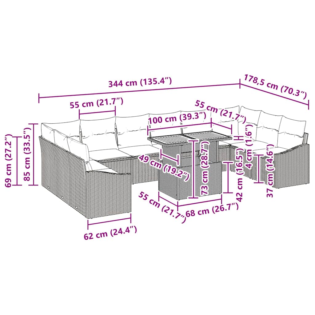 Garten Essgruppe mit Kissen 11 pcs Grau und Braun