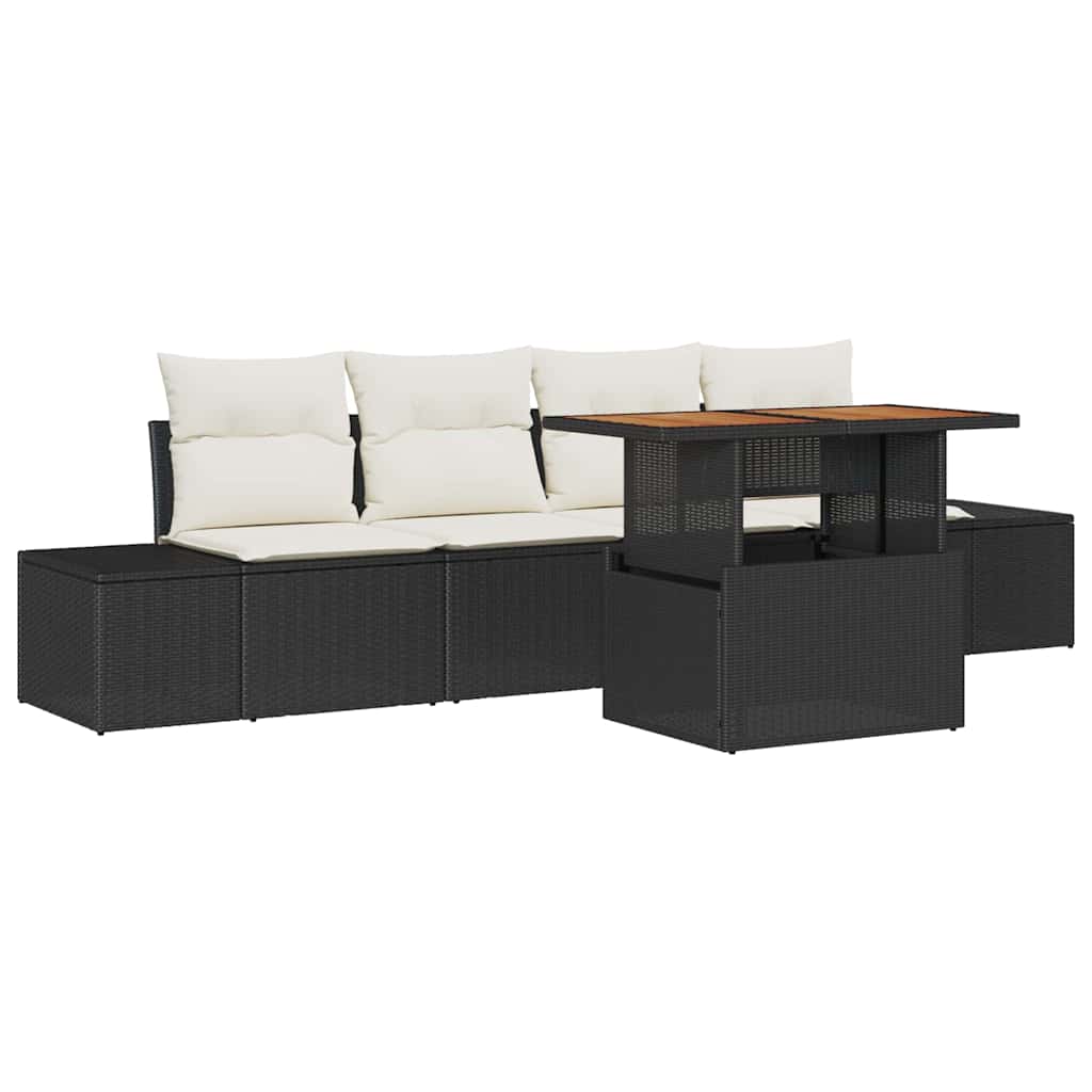 Garten Essgruppe mit Kissen 5 pcs Schwarz und Creme
