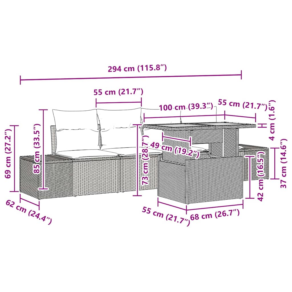 Garten Essgruppe mit Kissen 5 pcs Grau und Braun
