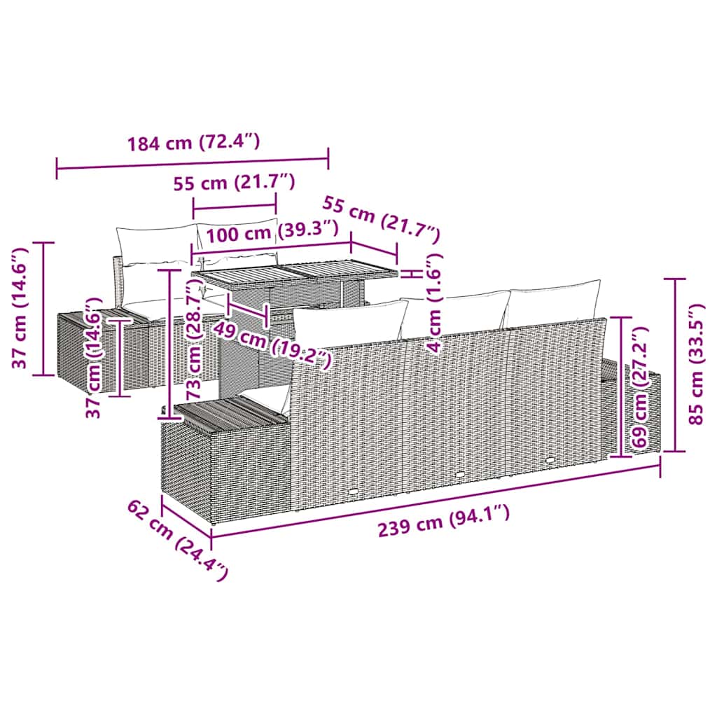 Garten Essgruppe mit Kissen 6 pcs Grau und Braun