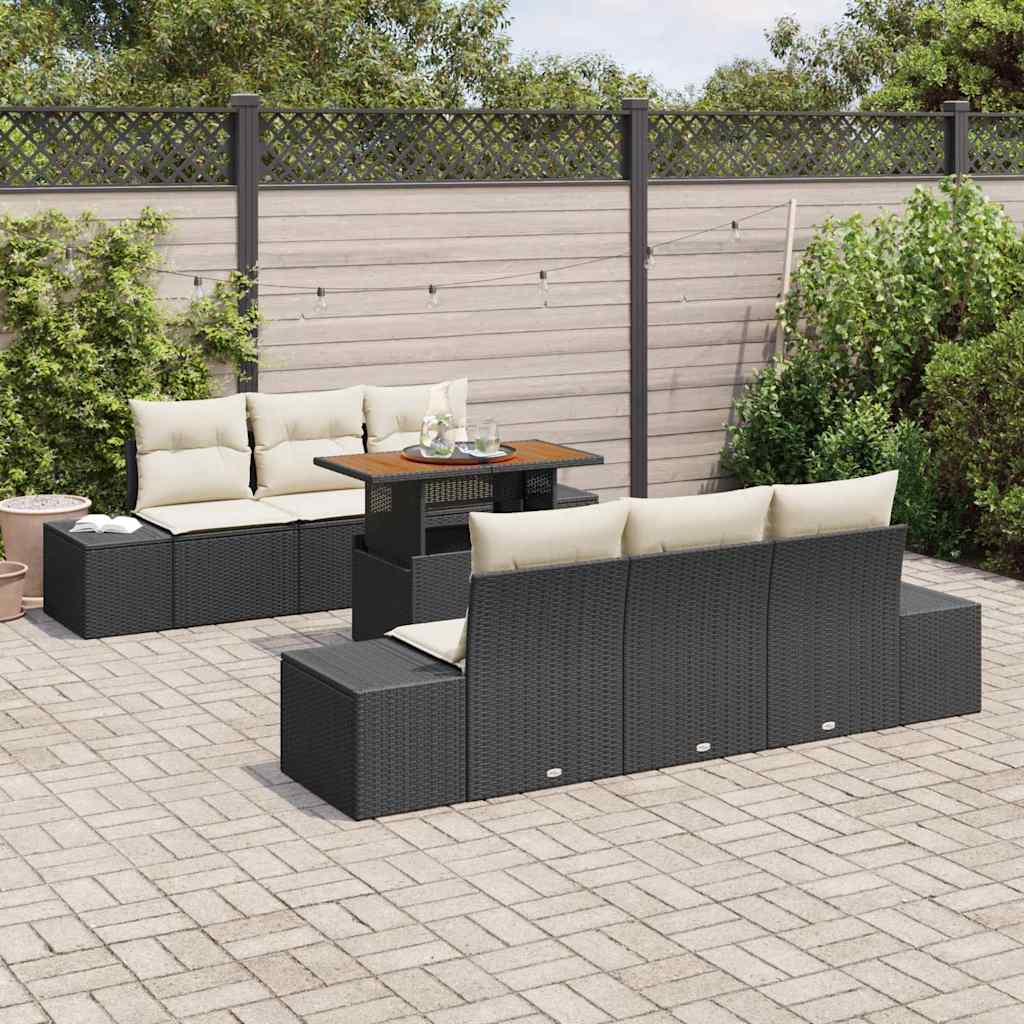 Garten Essgruppe mit Kissen 7 pcs Schwarz und Creme