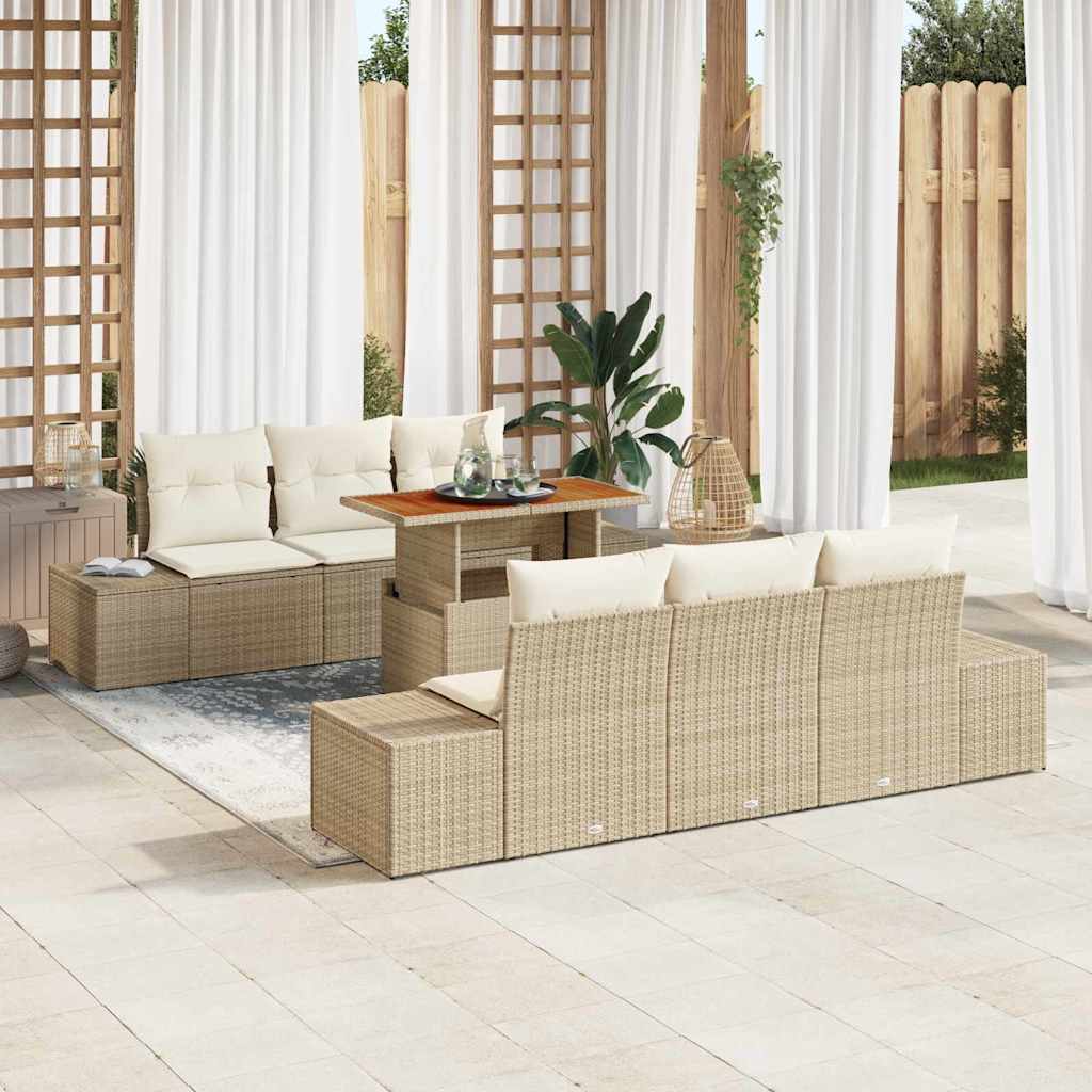 Gartensofa-set 7 Stk. Beige Poly-Rattan