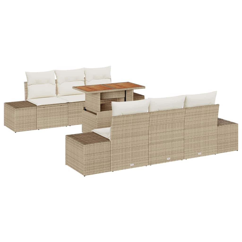 Gartensofa-set 7 Stk. Beige Poly-Rattan