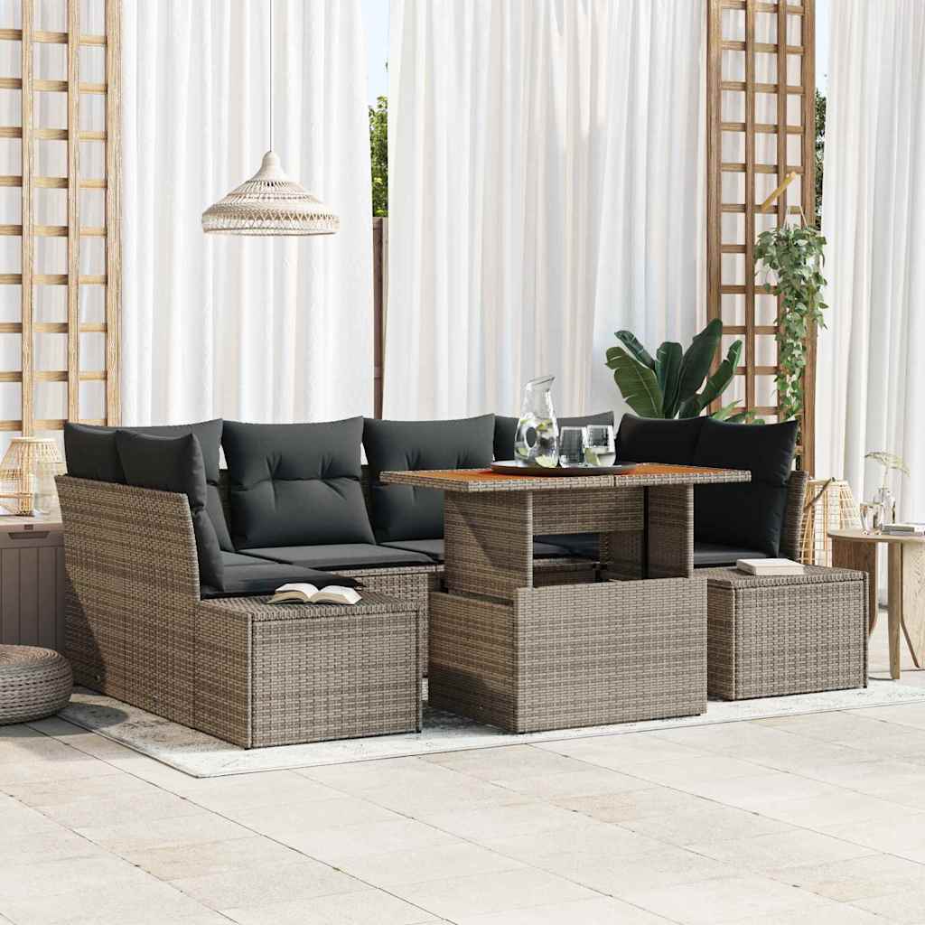 Garten Essgruppe mit Kissen 7 pcs Grau und Braun