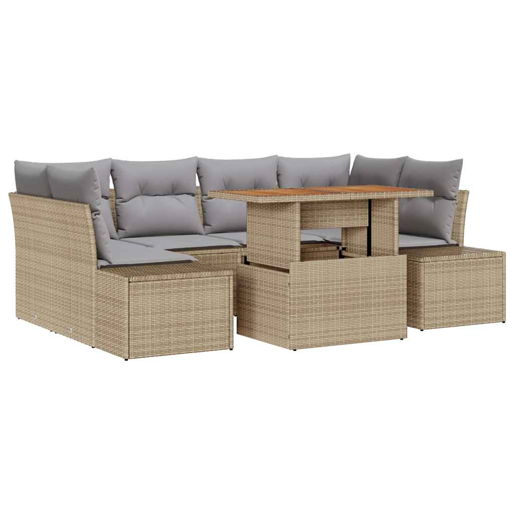 Garten Essgruppe mit Kissen 7 pcs Beige und Grau