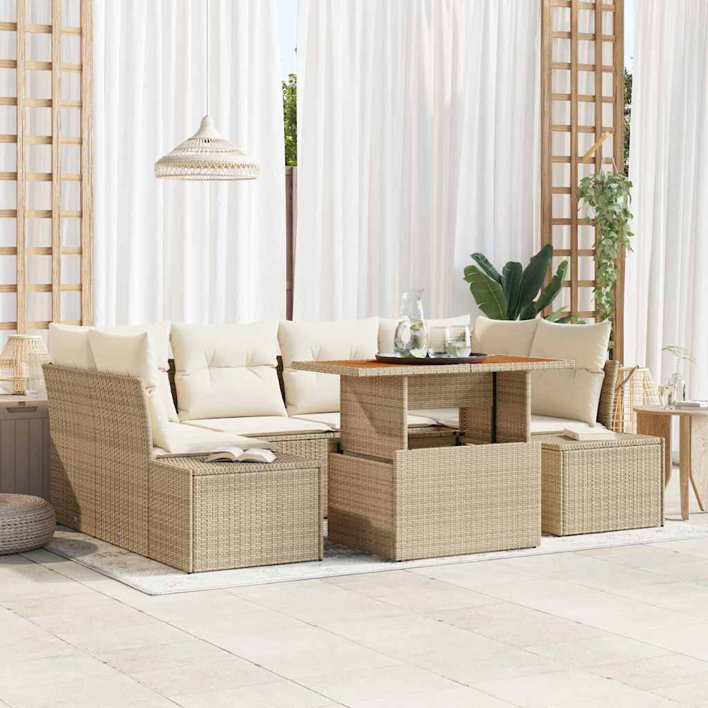 Gartensofa-set 7 Stk. Beige Poly-Rattan