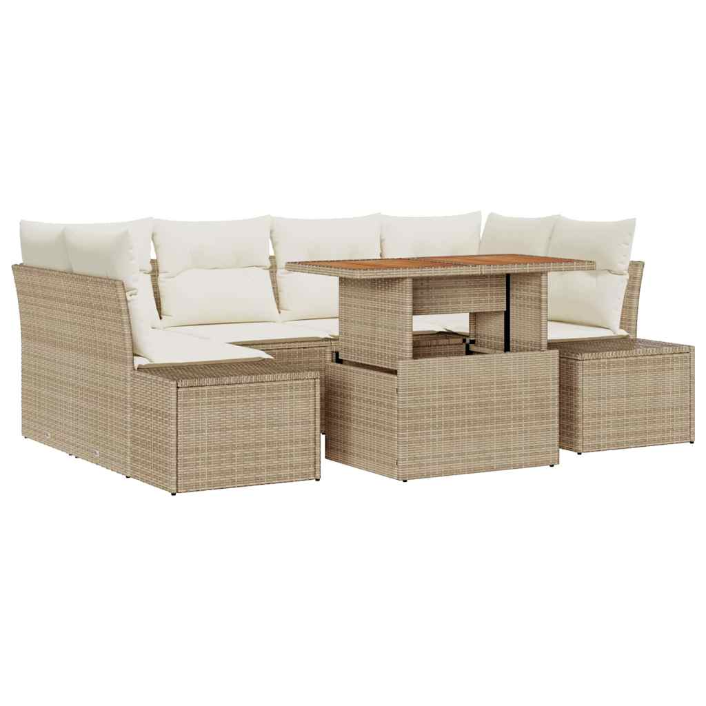 Gartensofa-set 7 Stk. Beige Poly-Rattan