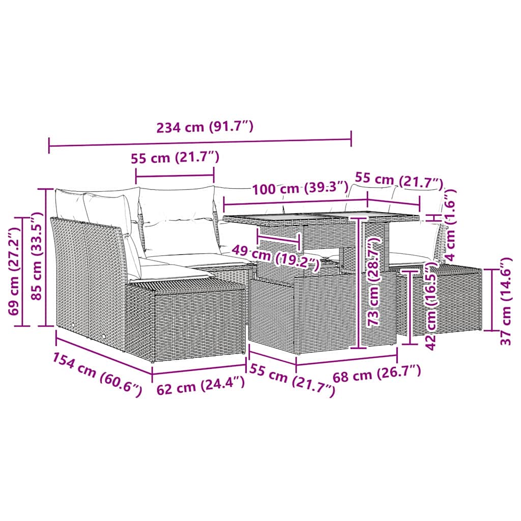 Gartensofa-set 7 Stk. Beige Poly-Rattan