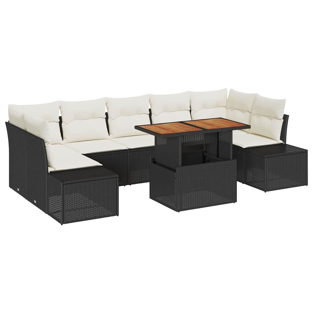 Garten Essgruppe mit Kissen 8 pcs Schwarz und Creme
