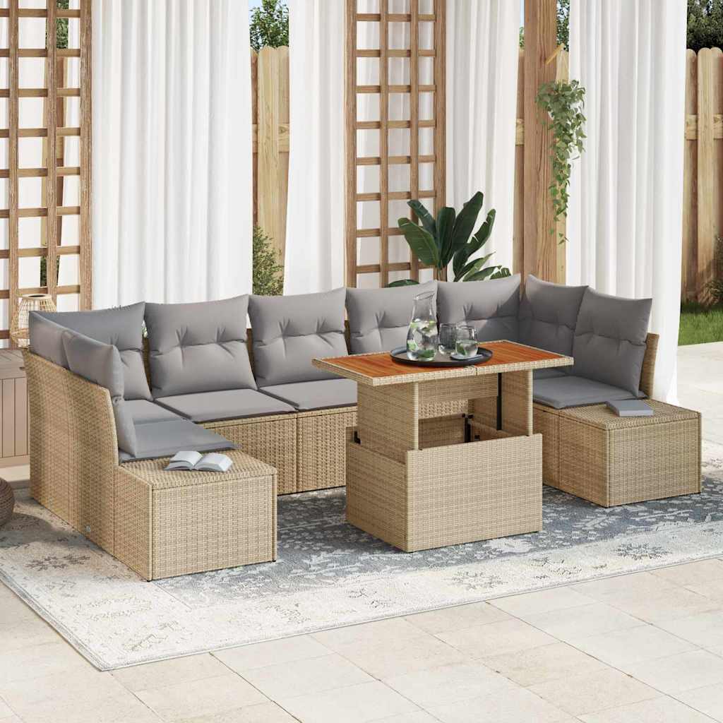 Garten Essgruppe mit Kissen 8 pcs Beige und Grau