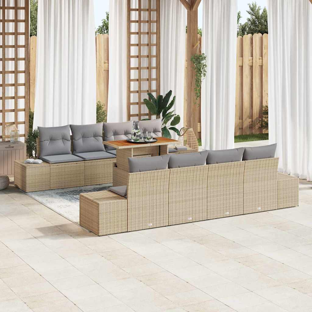 Garten Essgruppe mit Kissen 9 pcs Beige und Grau