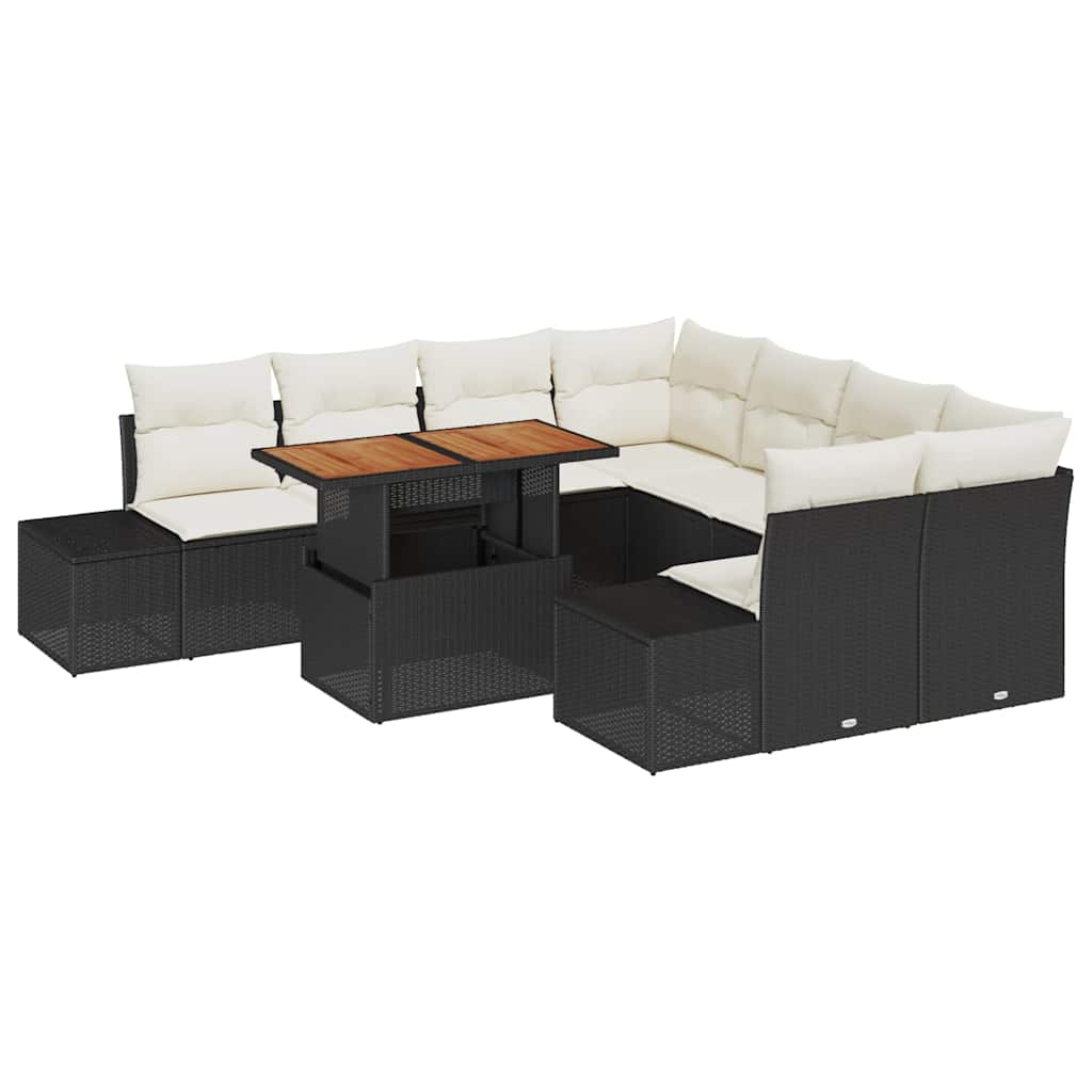 Garten Essgruppe mit Kissen 9 pcs Schwarz und Creme